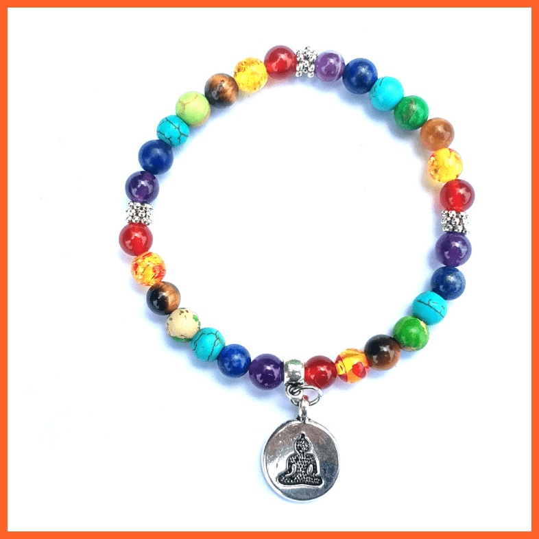 Bracelet Buddha Lotus Pendant | Seven Chakra Yoga 6Mm Natural Stone Bracelet | whatagift.com.au.