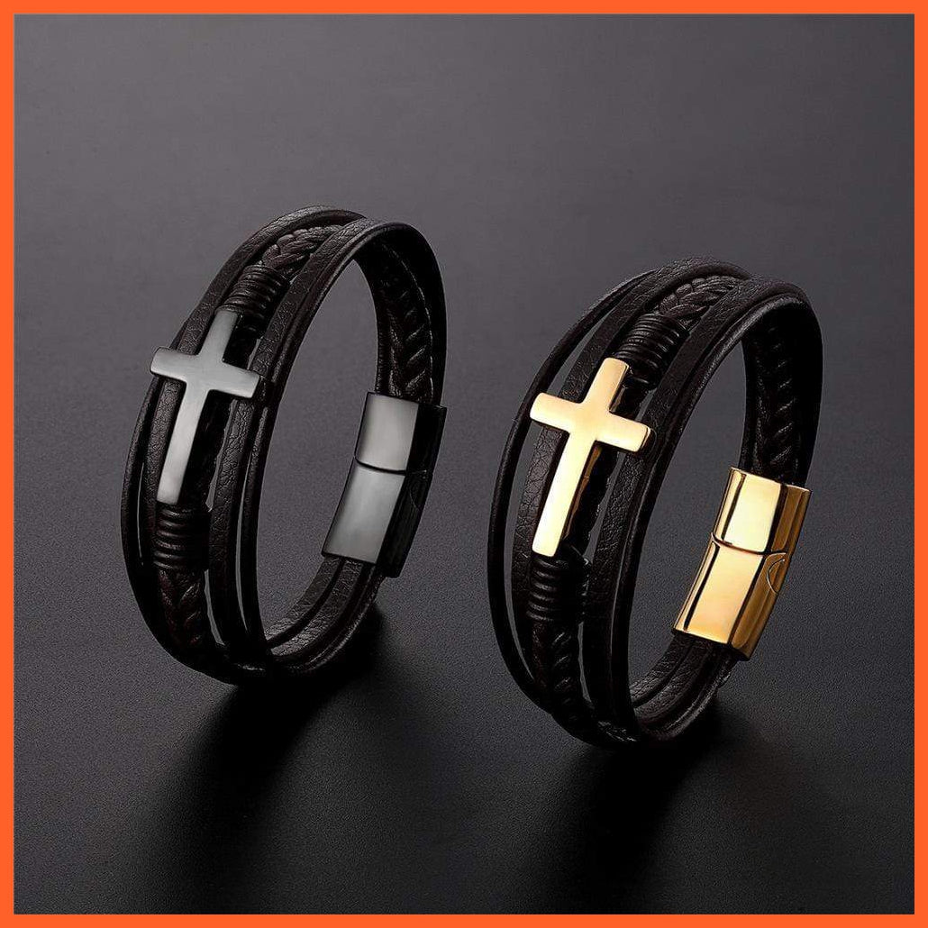 Cross Bracelet Stainless Steel Black Jesus Cross Steel Bracelet Band | whatagift.com.au.