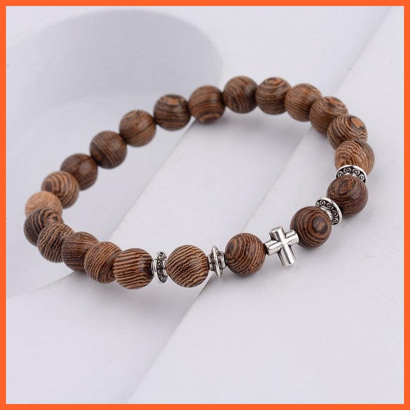 Natural Wood Beads Cross Bracelets Onyx Meditation Prayer Bracelet | whatagift.com.au.