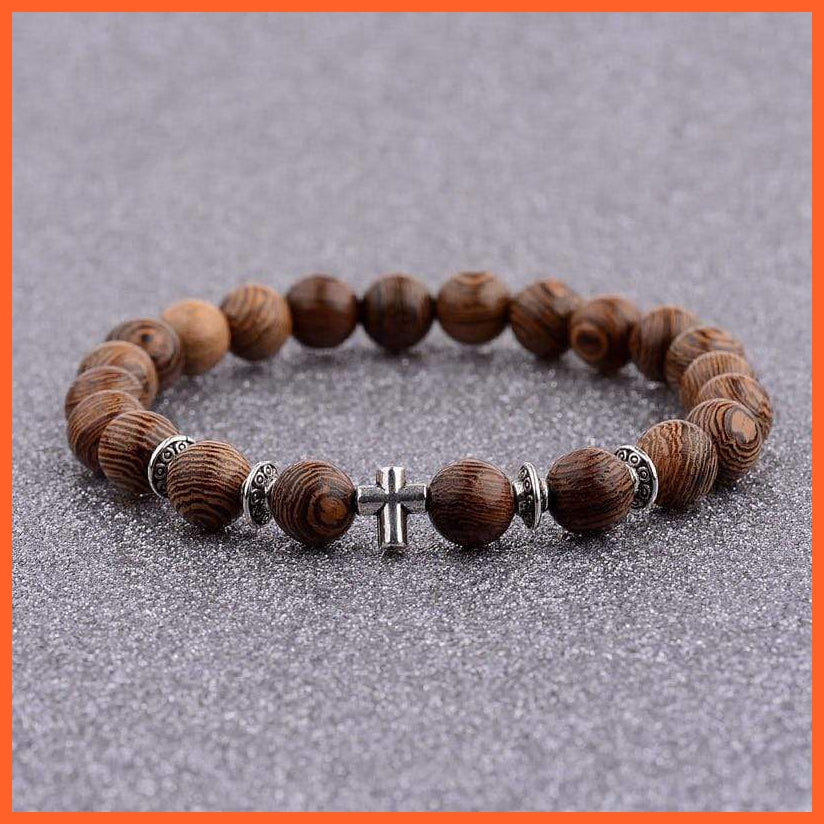 Natural Wood Beads Cross Bracelets Onyx Meditation Prayer Bracelet | whatagift.com.au.