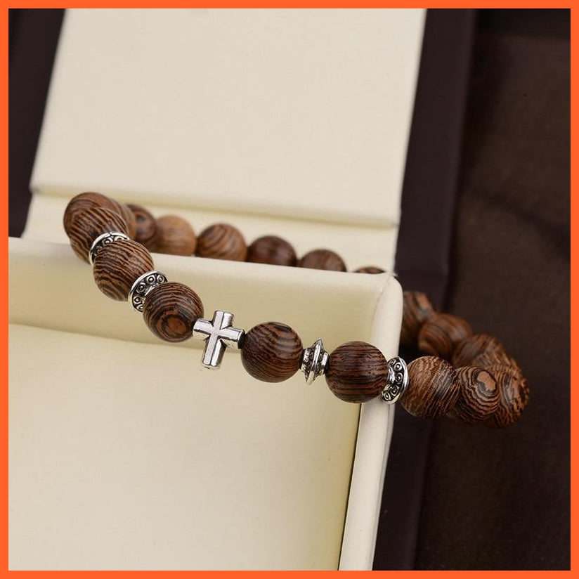 Natural Wood Beads Cross Bracelets Onyx Meditation Prayer Bracelet | whatagift.com.au.