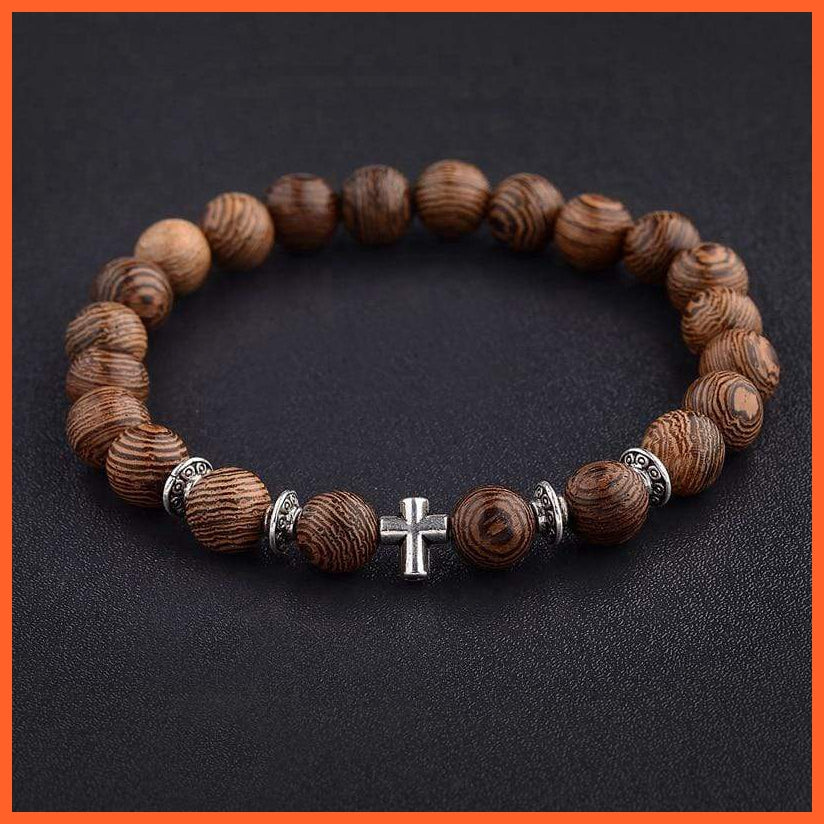 Natural Wood Beads Cross Bracelets Onyx Meditation Prayer Bracelet | whatagift.com.au.