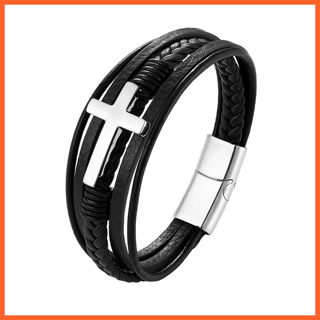 Cross Bracelet Stainless Steel Black Jesus Cross Steel Bracelet Band | whatagift.com.au.