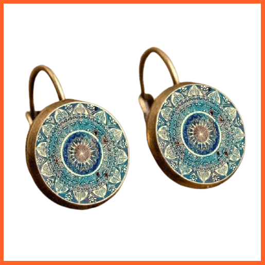 Boho Mandala Art Picture Earrings Vintage  Dome Earrings For Women | Henna Yoga Om Symbol Zen Buddhism Glass Dome Charm Earrings | whatagift.com.au.
