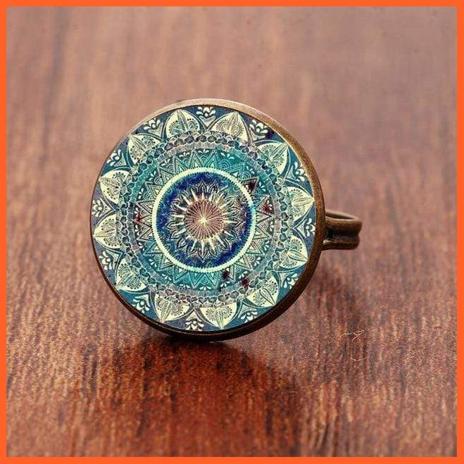 Charming Mandala Art Picture Rings | Om Symbol Zen Buddhism Glass Dome Rings For Women | whatagift.com.au.