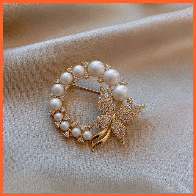 whatagift.com.au Brooches 1 Pearl Rhinestone Wreath Butterfly Brooch for Women | Trendy Elegant Circle Leaf Brooch Pins Party Wedding Gifts