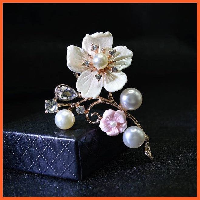 whatagift.com.au Brooches 2flowers Shell Pearl Flower Brooches | Elegant Fashion Pin Red Crystal Enamel Lapel Pin