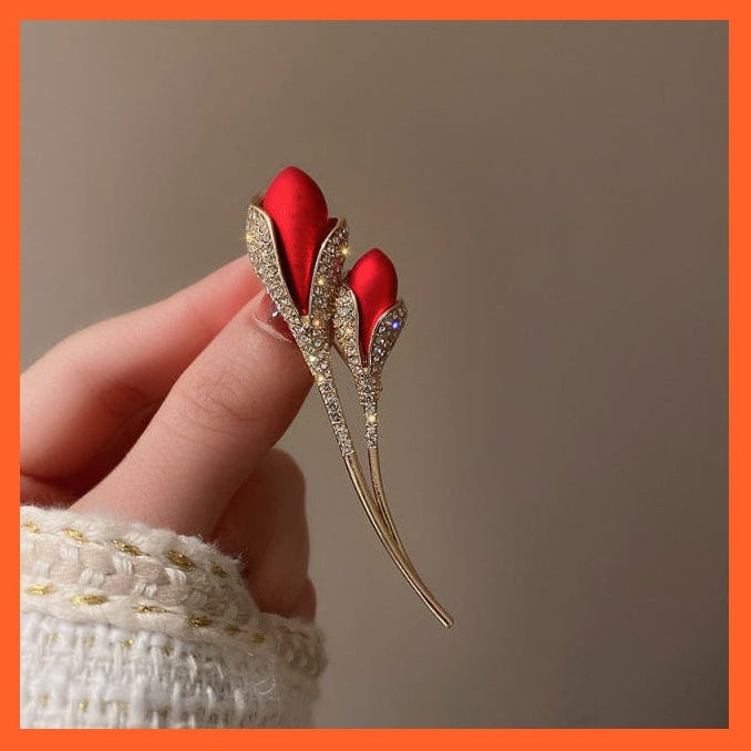 whatagift.com.au Brooches 4 Rhinestone Red Rose Flower Brooches | Elegant Tulip Flower Bowknot Lapel Pins