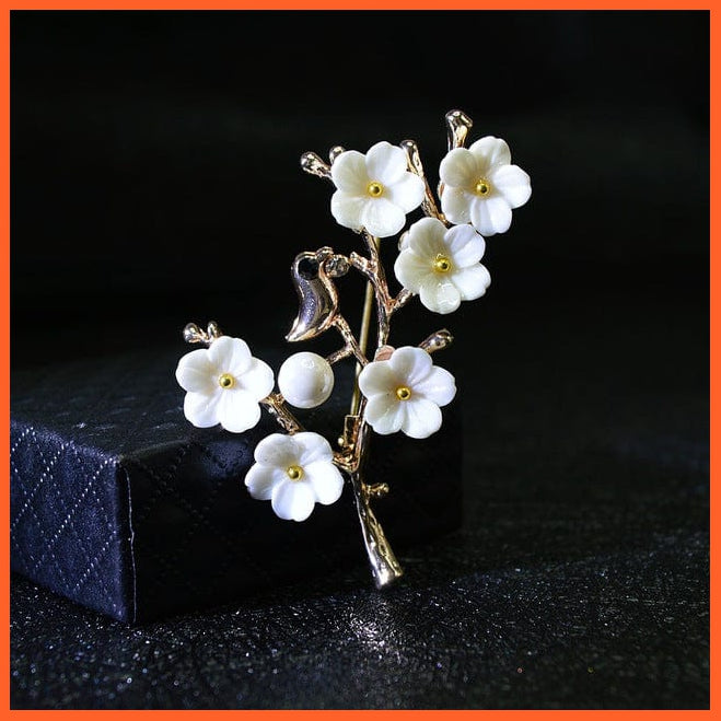 whatagift.com.au Brooches bird Shell Pearl Flower Brooches | Elegant Fashion Pin Red Crystal Enamel Lapel Pin