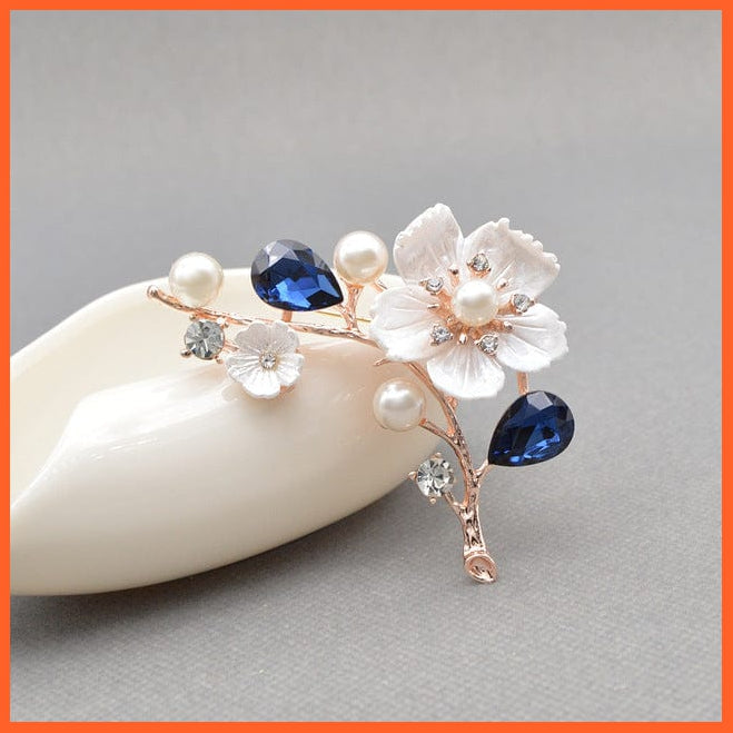 whatagift.com.au Brooches blue Shell Pearl Flower Brooches | Elegant Fashion Pin Red Crystal Enamel Lapel Pin