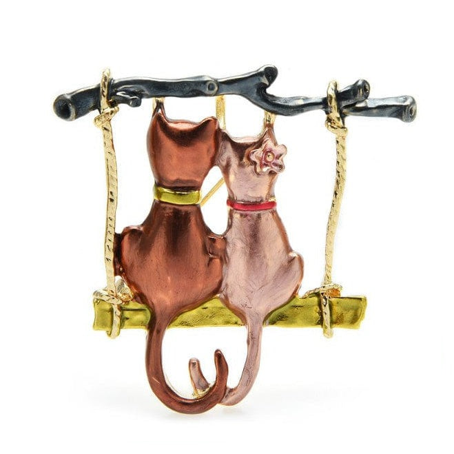 whatagift.com.au Brooches brown Couple Cats Brooches For Women | Enamel Cartoon Cat Animal Casual Brooch Pins