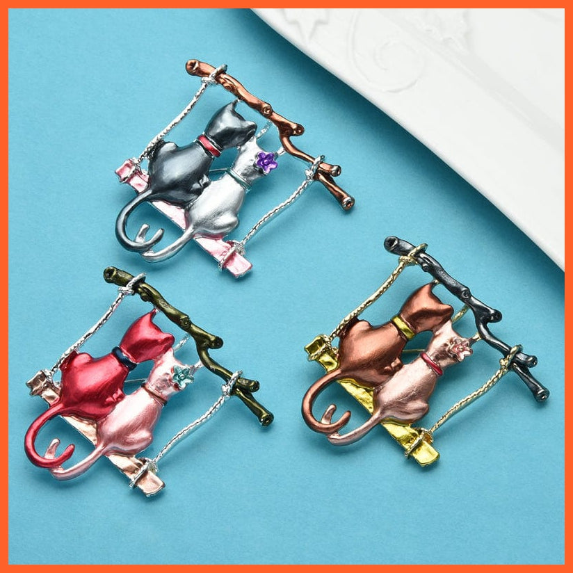 whatagift.com.au Brooches Couple Cats Brooches For Women | Enamel Cartoon Cat Animal Casual Brooch Pins