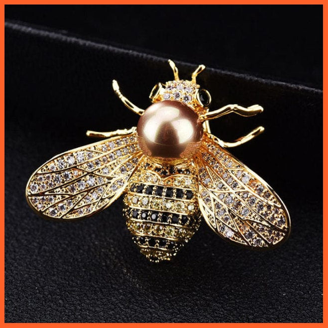 whatagift.com.au Brooches Gold Pearl Delicate Little Bee Crystal Rhinestone Pin Brooch Jewellery Gifts