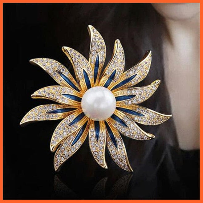 whatagift.com.au Brooches Gold-Sunflower / China Fashion Crystal Elegant Lapel Pin Rhinestone Brooches Corsage Jewellery