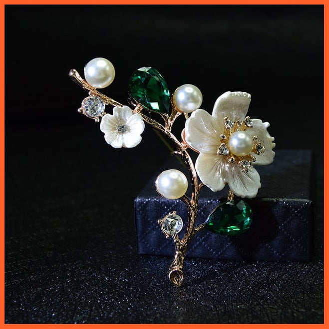 whatagift.com.au Brooches green Shell Pearl Flower Brooches | Elegant Fashion Pin Red Crystal Enamel Lapel Pin