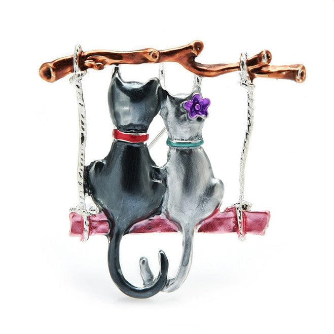 whatagift.com.au Brooches grey Couple Cats Brooches For Women | Enamel Cartoon Cat Animal Casual Brooch Pins