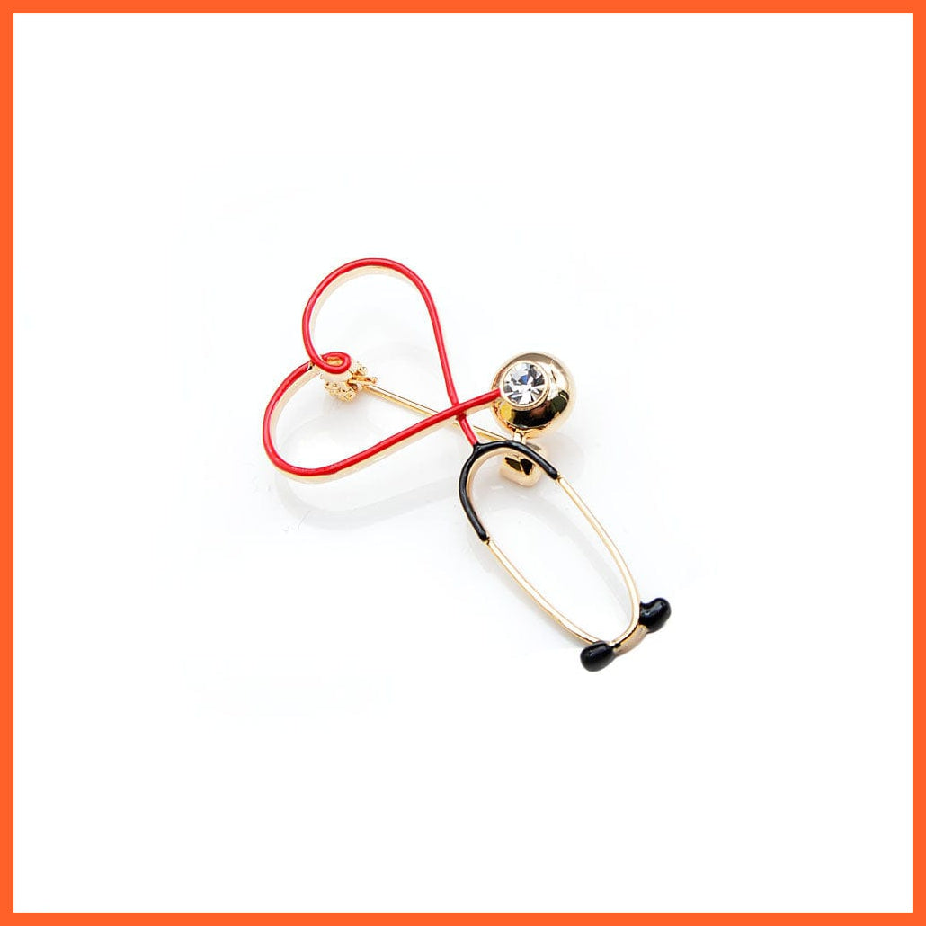 whatagift.com.au Brooches Heart Beating Line Stethoscope Medical Red Enamel Copper Brooch