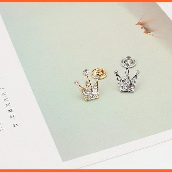 whatagift.com.au Brooches Korean Shirt Collar Crystal Mini Crown Brooch Enamel Pin Brooches For Men Women