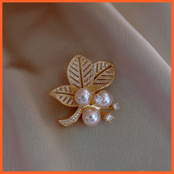 whatagift.com.au Brooches leaf Fashion Pearl Flower Brooches For Women | Elegant Fashion Crystal Badge Pins