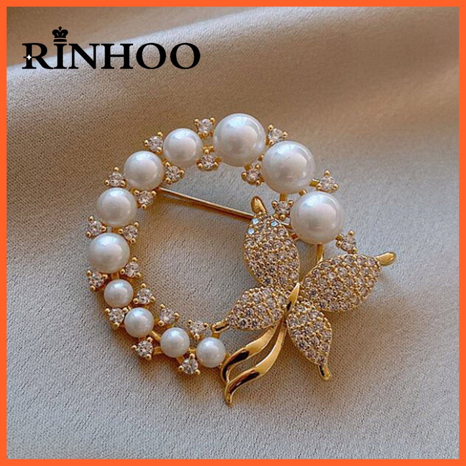 whatagift.com.au Brooches Pearl Rhinestone Wreath Butterfly Brooch for Women | Trendy Elegant Circle Leaf Brooch Pins Party Wedding Gifts