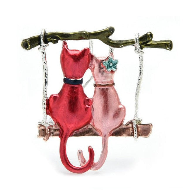 whatagift.com.au Brooches red Couple Cats Brooches For Women | Enamel Cartoon Cat Animal Casual Brooch Pins
