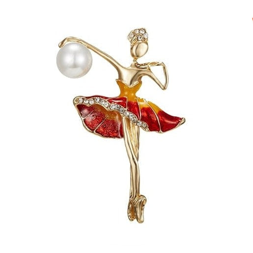 whatagift.com.au Brooches Red Gymnastics Girl Flower Dancer Crystal Brooches | Cute Pin Corsage Jewellery