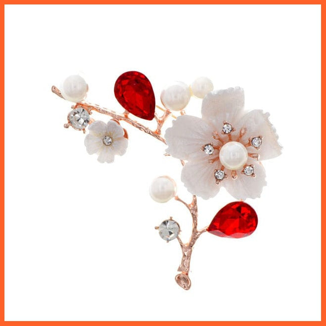 whatagift.com.au Brooches red Shell Pearl Flower Brooches | Elegant Fashion Pin Red Crystal Enamel Lapel Pin