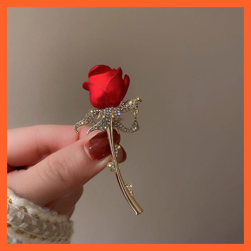 whatagift.com.au Brooches Rhinestone Red Rose Flower Brooches | Elegant Tulip Flower Bowknot Lapel Pins