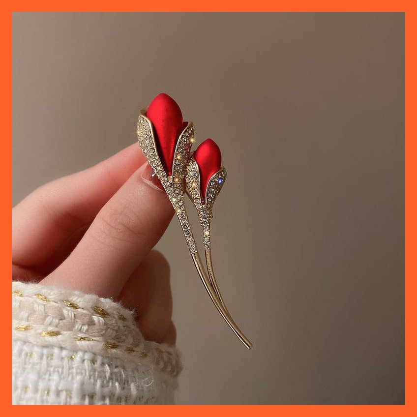 whatagift.com.au Brooches Rhinestone Red Rose Flower Brooches | Elegant Tulip Flower Bowknot Lapel Pins