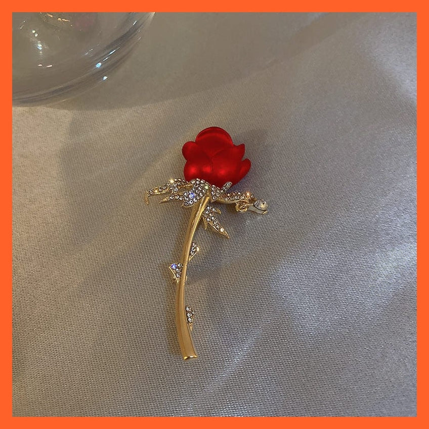 whatagift.com.au Brooches Rhinestone Red Rose Flower Brooches | Elegant Tulip Flower Bowknot Lapel Pins