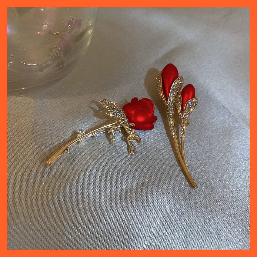 whatagift.com.au Brooches Rhinestone Red Rose Flower Brooches | Elegant Tulip Flower Bowknot Lapel Pins