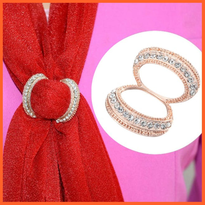 whatagift.com.au Brooches Rose gold Q / China Fashion Hollow Circle Crystal Rhinestone Brooch Shawl Scarves Clip