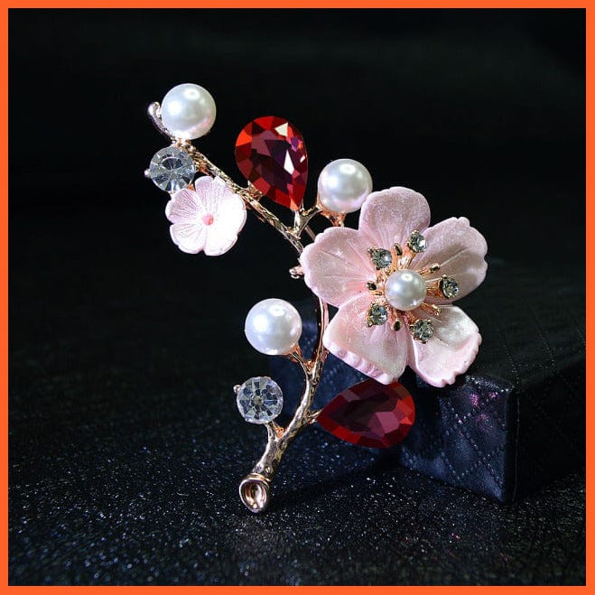 whatagift.com.au Brooches rosepink Shell Pearl Flower Brooches | Elegant Fashion Pin Red Crystal Enamel Lapel Pin