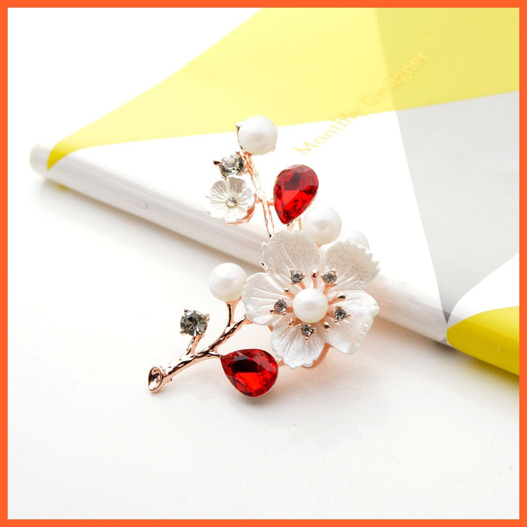 whatagift.com.au Brooches Shell Pearl Flower Brooches | Elegant Fashion Pin Red Crystal Enamel Lapel Pin