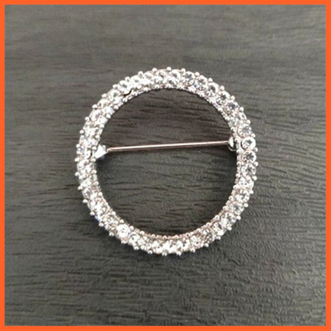 whatagift.com.au Brooches Silver / China Fashion Hollow Circle Crystal Rhinestone Brooch Shawl Scarves Clip