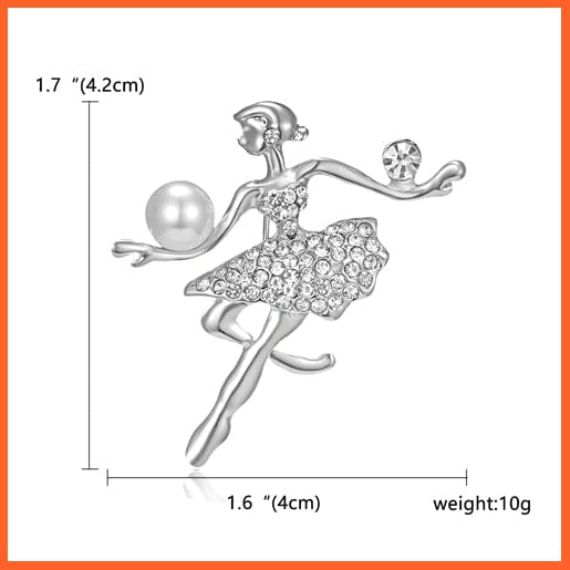 whatagift.com.au Brooches Silver Gymnastics Girl Flower Dancer Crystal Brooches | Cute Pin Corsage Jewellery