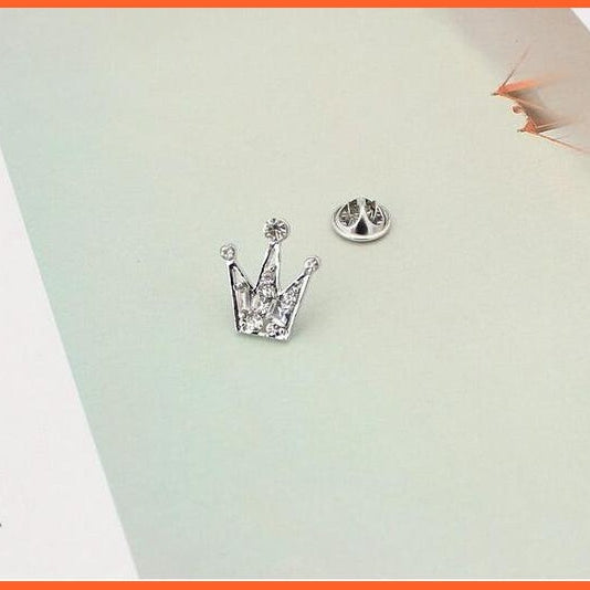 whatagift.com.au Brooches Silver Korean Shirt Collar Crystal Mini Crown Brooch Enamel Pin Brooches For Men Women