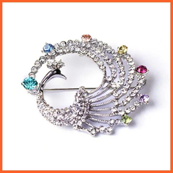 whatagift.com.au Brooches Silver peacock / China Fashion Crystal Elegant Lapel Pin Rhinestone Brooches Corsage Jewellery