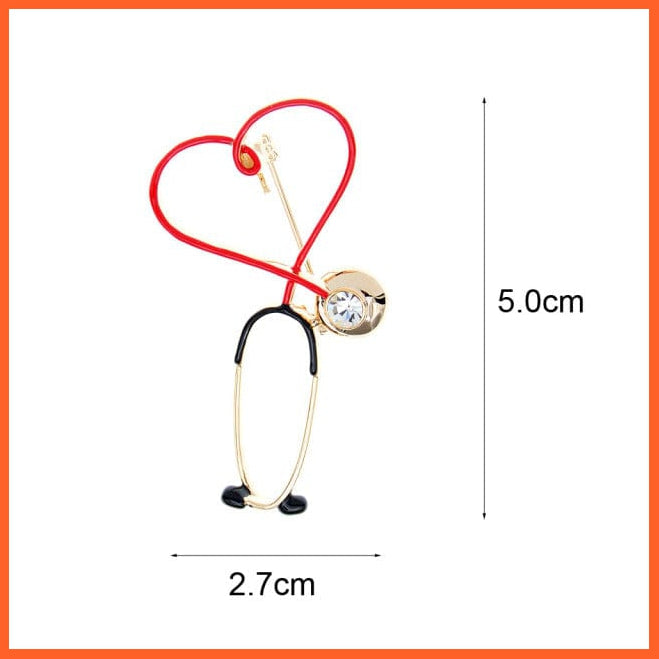 whatagift.com.au Brooches STYLE1 Heart Beating Line Stethoscope Medical Red Enamel Copper Brooch