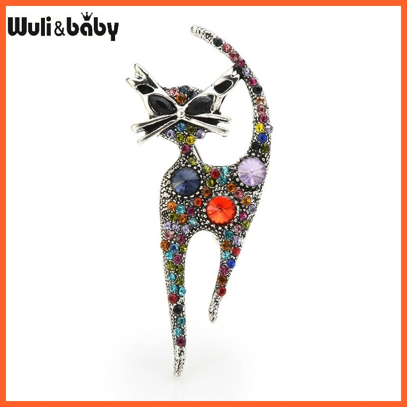 whatagift.com.au Brooches Vintage Rhinestone Cat Brooches For Women | Metal Multi-color Animal Casual Party Brooch Pins