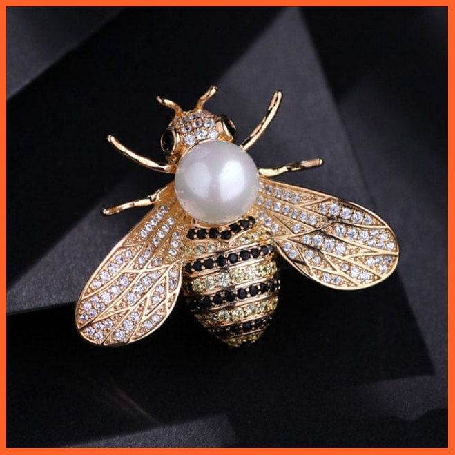 whatagift.com.au Brooches White Pearl Delicate Little Bee Crystal Rhinestone Pin Brooch Jewellery Gifts