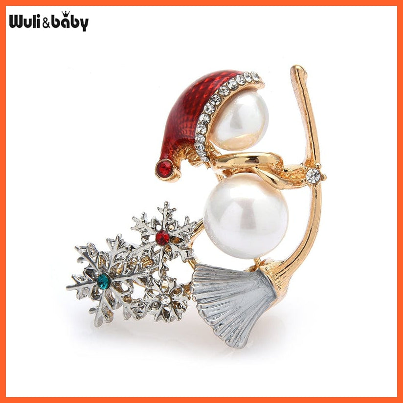 whatagift.com.au Brooches Witch On a Sweep Pearl Christmas Snowman Rhinestone Snowflake Brooch Pins