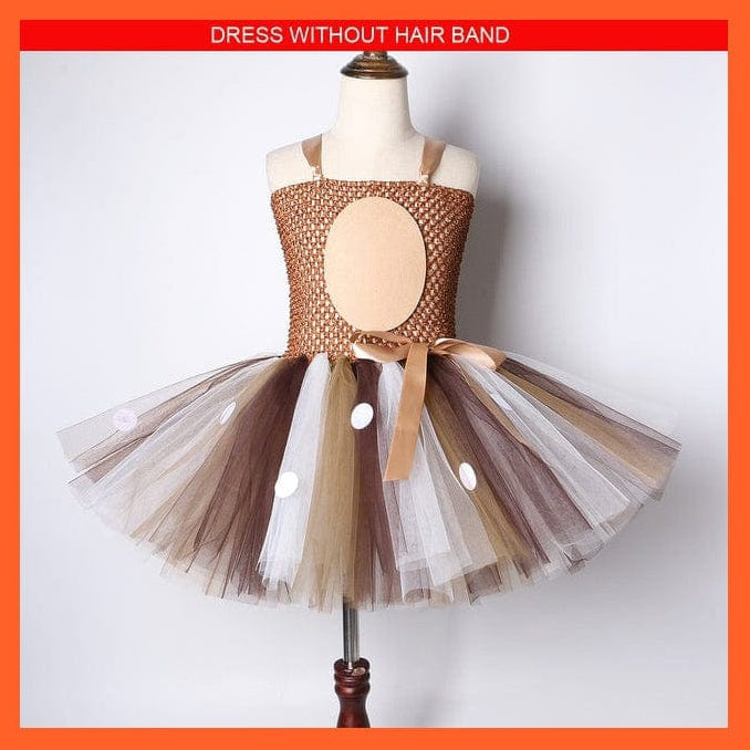 whatagift.com.au Brown ONLY DRESS / 2T Deer Headband Girl Tutu Dress Christmas\Halloween