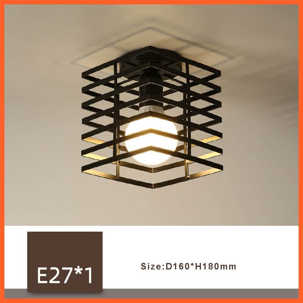 whatagift.com.au C No with Bulb / China Retro Loft E27 LED Ceiling Lamp | Indoor Cage Vintage Ceiling Lighting