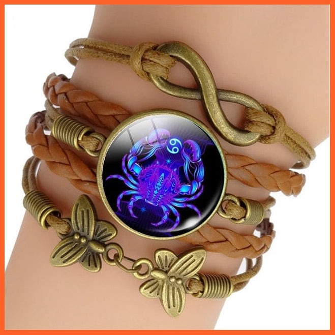 whatagift.com.au Cancer 12 Zodiac Sign Woven Leather Bracelet