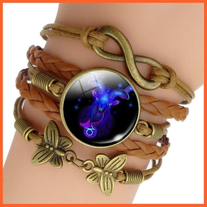 whatagift.com.au Capricorn 12 Zodiac Sign Woven Leather Bracelet