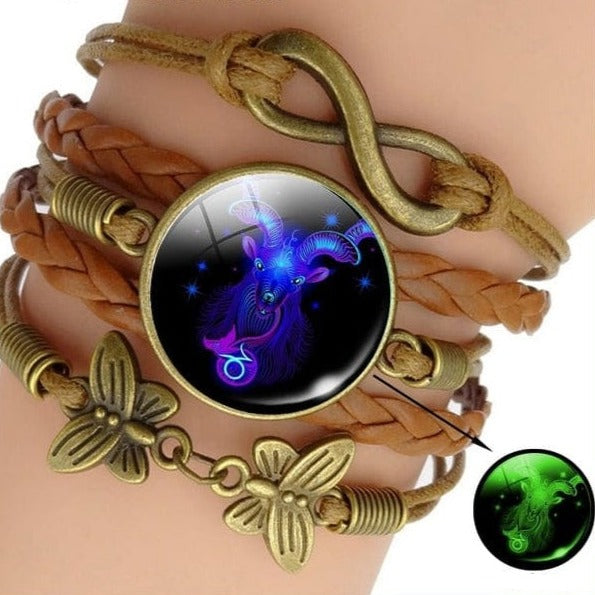 whatagift.com.au Capricorn Luminous 12 Zodiac Sign Woven Leather Bracelet
