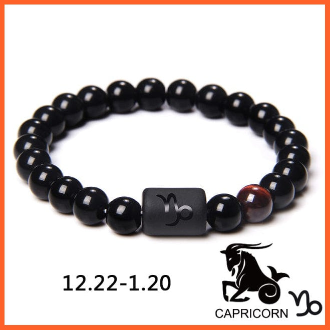 whatagift.com.au Capricornus / 17CM 12 Constellation Zodiac Signs Beads Couples Black Onyx Bracelet
