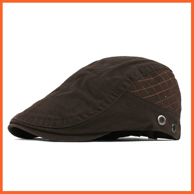 Cotton Berets Caps For Men | Grid Embroidery Casquette Cap For Autumn | whatagift.com.au.