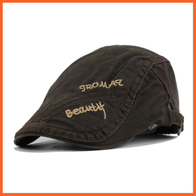 Cotton Berets Caps For Men | Grid Embroidery Casquette Cap For Autumn | whatagift.com.au.